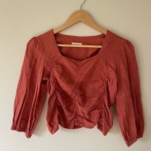 Elegant Rust orange Blouse with Square Neckline shirt top Korean brand